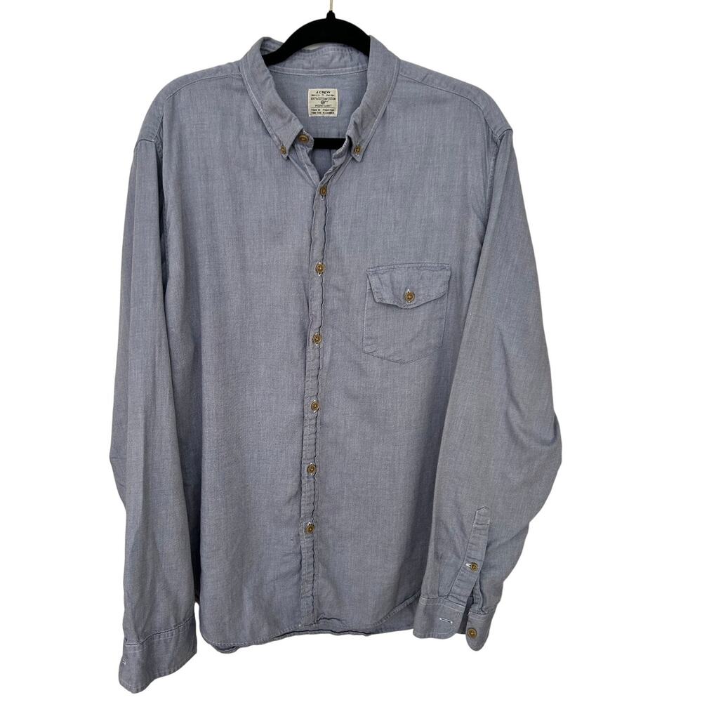 J Crew Shirt Workshirt Men's XL 100% Cotton Long Sleeve Blue Button Down